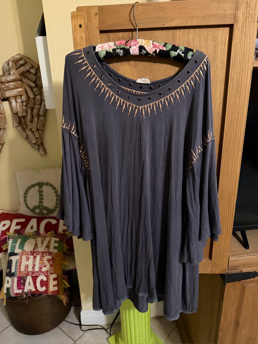 POL Charcoal Tunic with Copper Stitch and Eyelet Neck